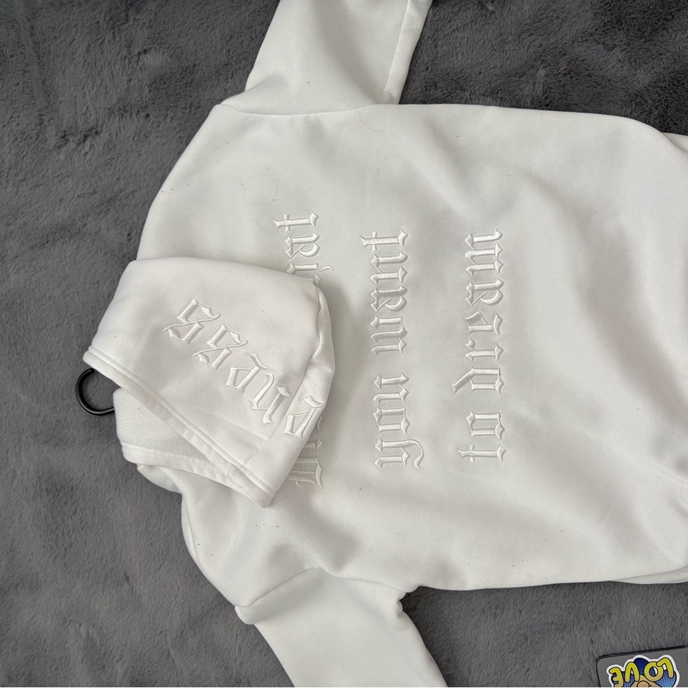 SHEIN White Embroidered Hoodie Jacket
